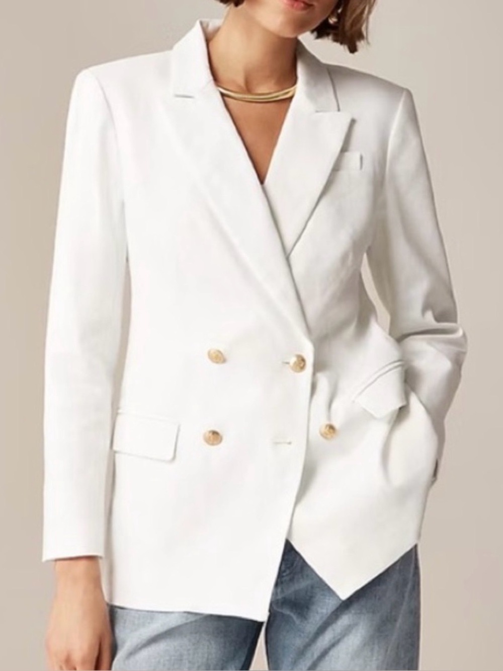 J. Crew Linen Blend Double Breasted White Blazer